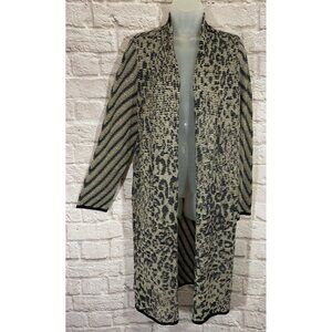New CHICOS 2 L Elizabeth Animal Print Stripe Long Cardigan Sweater Duster 9723